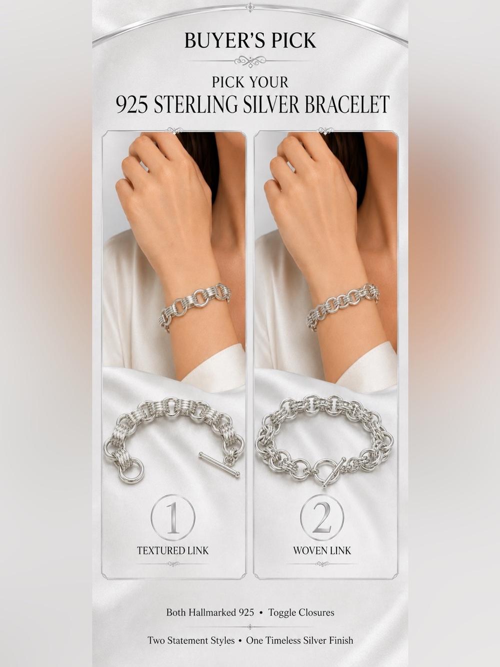 Elegant 925 Stamped Steering Silver Link Chain Bracelet - Buyer Pick